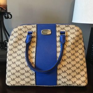 MK Lg Cindy Dome Satchel Center Stripe Blue